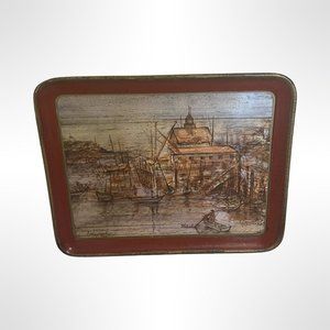 Vtg Italian Florentine Chippy Tray with Edna Hibel Decoupage Seascape